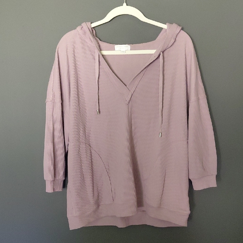 Altar'd State Mauve Waffle Knit Top With Hood